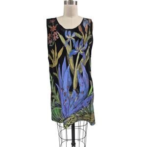 Glory Fibers original designs 100% silk hand painted dress black Iris Garden M
